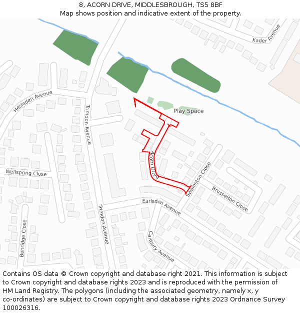 8, ACORN DRIVE, MIDDLESBROUGH, TS5 8BF: Location map and indicative extent of plot