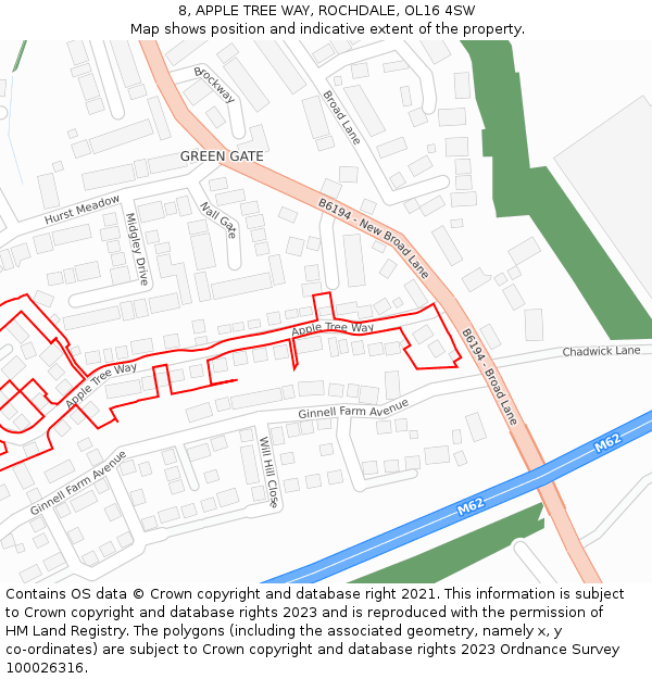 8, APPLE TREE WAY, ROCHDALE, OL16 4SW: Location map and indicative extent of plot