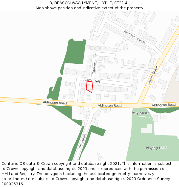 8, BEACON WAY, LYMPNE, HYTHE, CT21 4LJ: Location map and indicative extent of plot