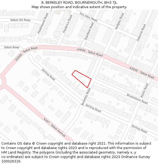 8, BERKELEY ROAD, BOURNEMOUTH, BH3 7JL: Location map and indicative extent of plot