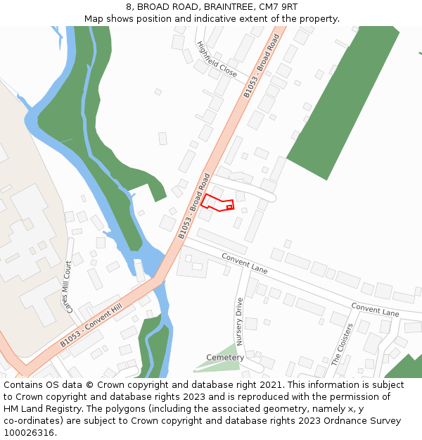 8, BROAD ROAD, BRAINTREE, CM7 9RT: Location map and indicative extent of plot