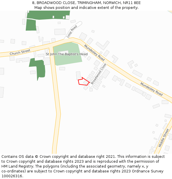 8, BROADWOOD CLOSE, TRIMINGHAM, NORWICH, NR11 8EE: Location map and indicative extent of plot