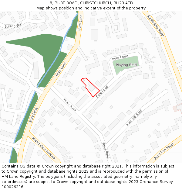 8, BURE ROAD, CHRISTCHURCH, BH23 4ED: Location map and indicative extent of plot