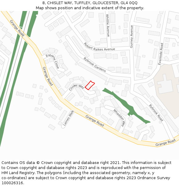 8, CHISLET WAY, TUFFLEY, GLOUCESTER, GL4 0QQ: Location map and indicative extent of plot