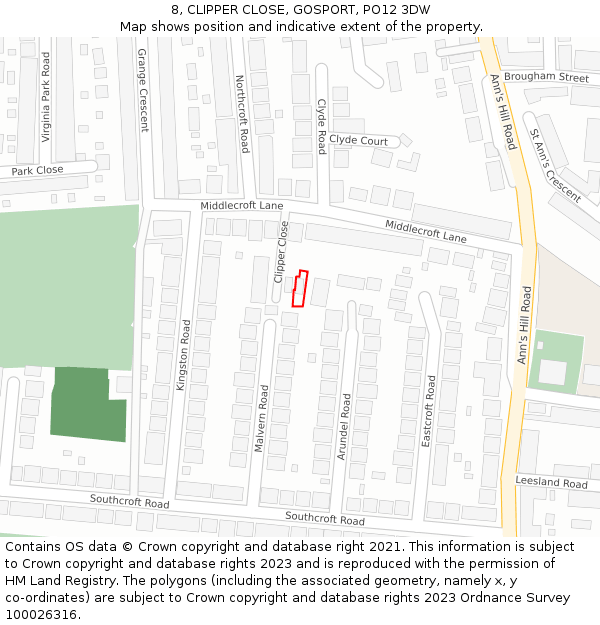 8, CLIPPER CLOSE, GOSPORT, PO12 3DW: Location map and indicative extent of plot