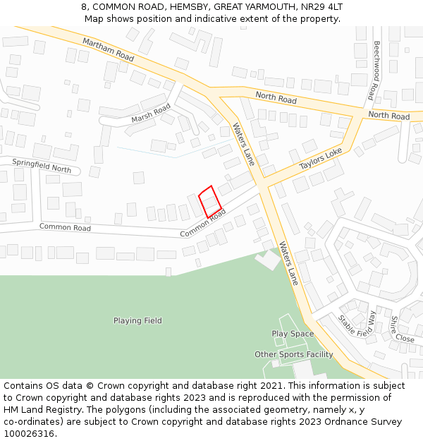 8, COMMON ROAD, HEMSBY, GREAT YARMOUTH, NR29 4LT: Location map and indicative extent of plot