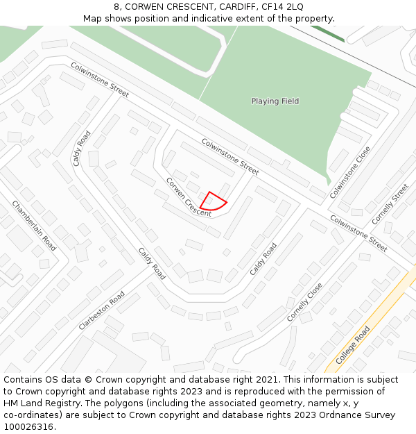 8, CORWEN CRESCENT, CARDIFF, CF14 2LQ: Location map and indicative extent of plot