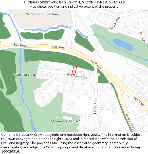 8, DEAN FOREST WAY, BROUGHTON, MILTON KEYNES, MK10 7AB: Location map and indicative extent of plot