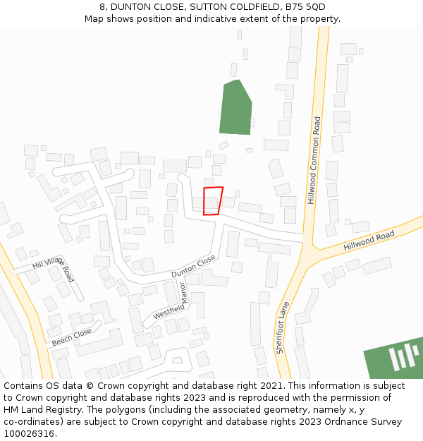 8, DUNTON CLOSE, SUTTON COLDFIELD, B75 5QD: Location map and indicative extent of plot