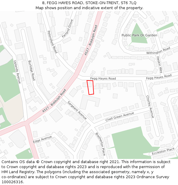 8, FEGG HAYES ROAD, STOKE-ON-TRENT, ST6 7LQ: Location map and indicative extent of plot