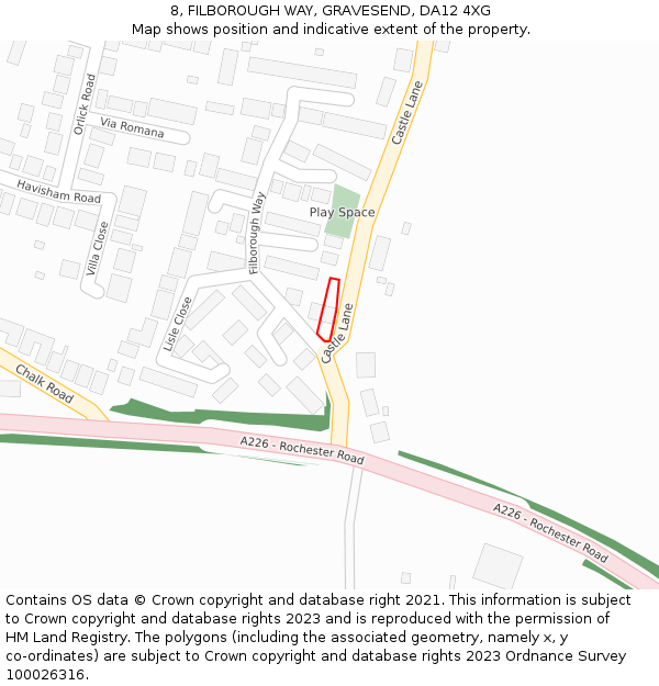 8, FILBOROUGH WAY, GRAVESEND, DA12 4XG: Location map and indicative extent of plot