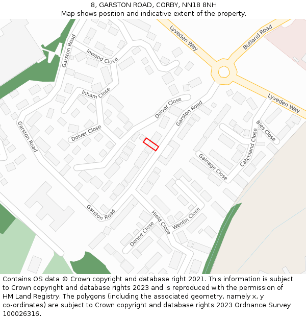 8, GARSTON ROAD, CORBY, NN18 8NH: Location map and indicative extent of plot