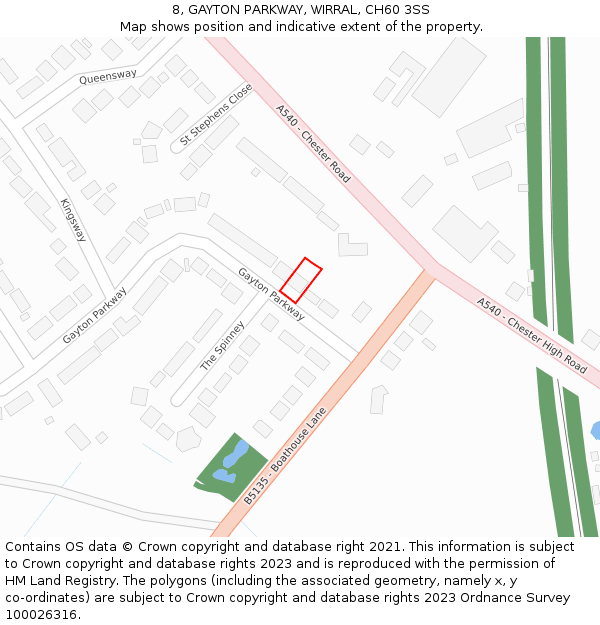 8, GAYTON PARKWAY, WIRRAL, CH60 3SS: Location map and indicative extent of plot