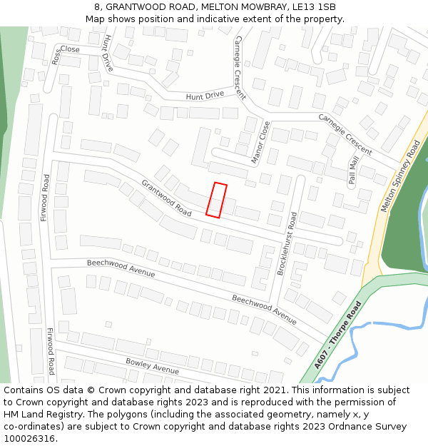 8, GRANTWOOD ROAD, MELTON MOWBRAY, LE13 1SB: Location map and indicative extent of plot