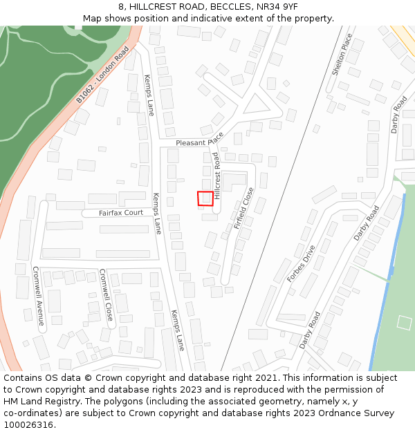 8, HILLCREST ROAD, BECCLES, NR34 9YF: Location map and indicative extent of plot