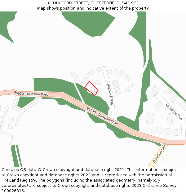 8, HULFORD STREET, CHESTERFIELD, S41 9SF: Location map and indicative extent of plot