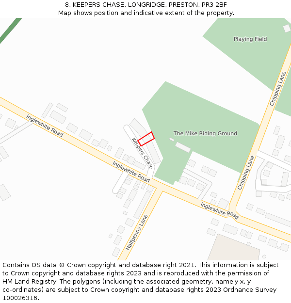 8, KEEPERS CHASE, LONGRIDGE, PRESTON, PR3 2BF: Location map and indicative extent of plot