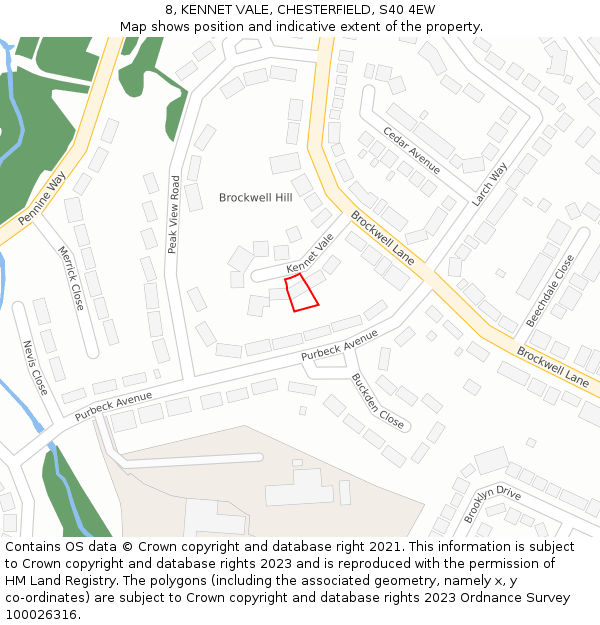 8, KENNET VALE, CHESTERFIELD, S40 4EW: Location map and indicative extent of plot