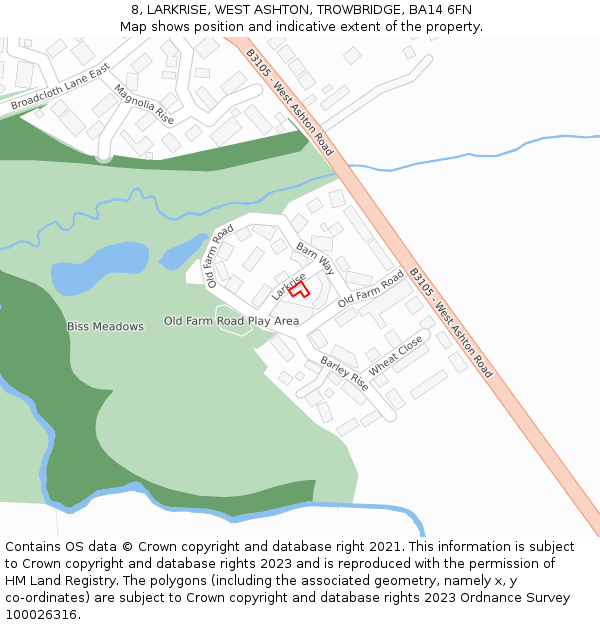 8, LARKRISE, WEST ASHTON, TROWBRIDGE, BA14 6FN: Location map and indicative extent of plot