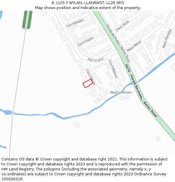 8, LLYS Y WYLAN, LLANRWST, LL26 0PG: Location map and indicative extent of plot