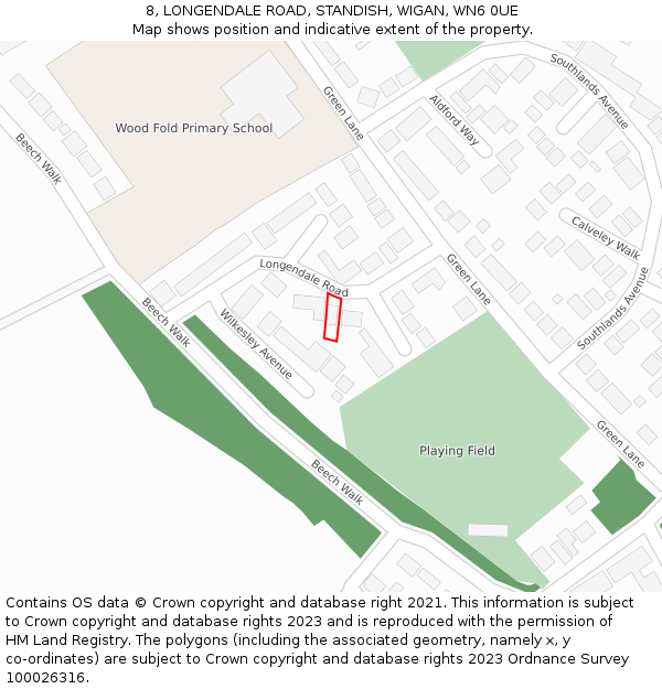 8, LONGENDALE ROAD, STANDISH, WIGAN, WN6 0UE: Location map and indicative extent of plot