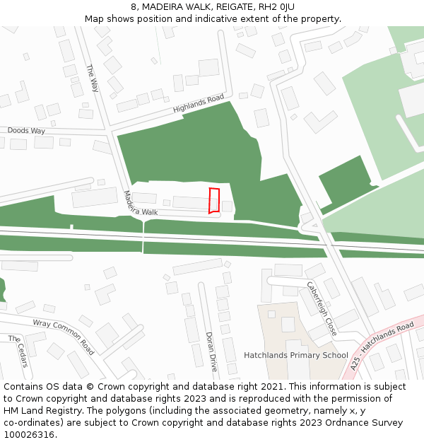 8, MADEIRA WALK, REIGATE, RH2 0JU: Location map and indicative extent of plot