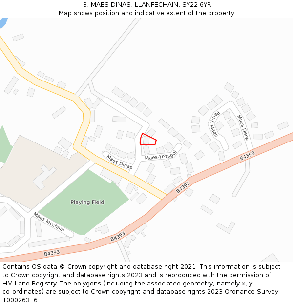 8, MAES DINAS, LLANFECHAIN, SY22 6YR: Location map and indicative extent of plot