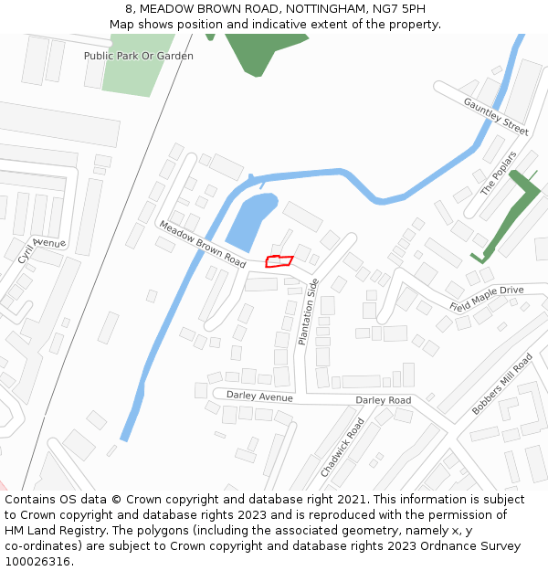 8, MEADOW BROWN ROAD, NOTTINGHAM, NG7 5PH: Location map and indicative extent of plot