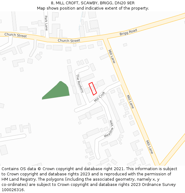 8, MILL CROFT, SCAWBY, BRIGG, DN20 9ER: Location map and indicative extent of plot