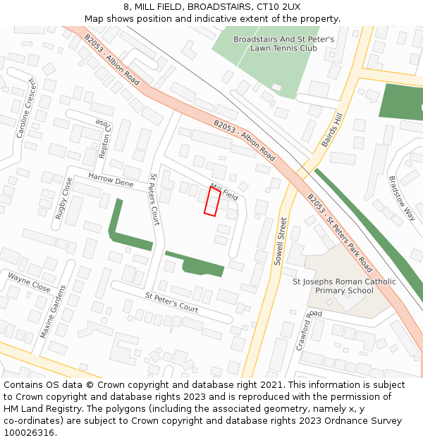 8, MILL FIELD, BROADSTAIRS, CT10 2UX: Location map and indicative extent of plot