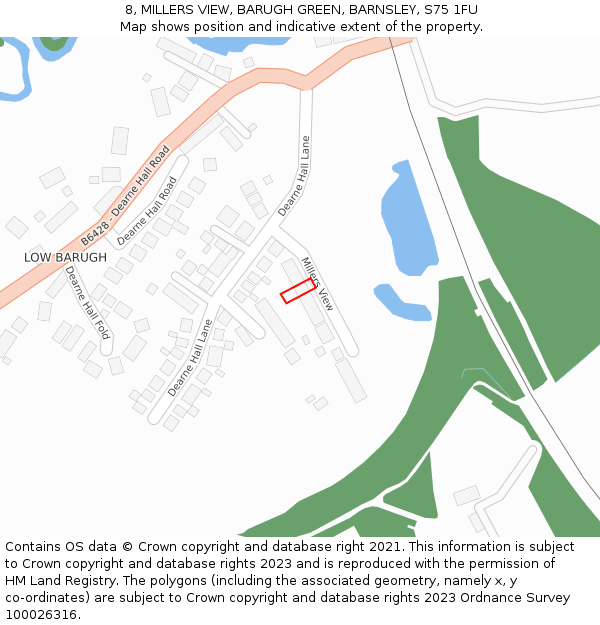 8, MILLERS VIEW, BARUGH GREEN, BARNSLEY, S75 1FU: Location map and indicative extent of plot