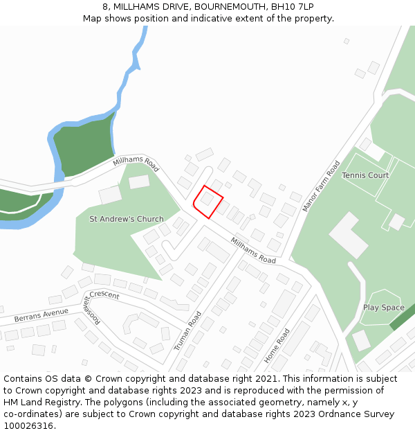 8, MILLHAMS DRIVE, BOURNEMOUTH, BH10 7LP: Location map and indicative extent of plot