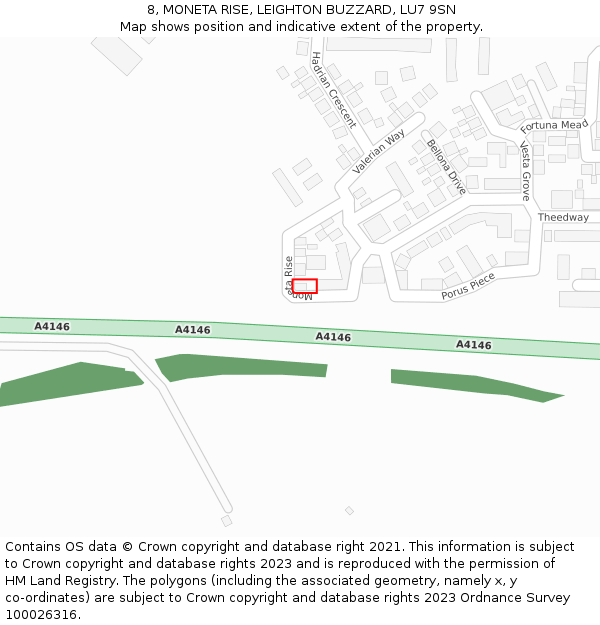 8, MONETA RISE, LEIGHTON BUZZARD, LU7 9SN: Location map and indicative extent of plot