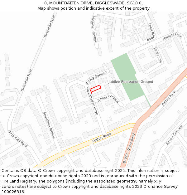 8, MOUNTBATTEN DRIVE, BIGGLESWADE, SG18 0JJ: Location map and indicative extent of plot