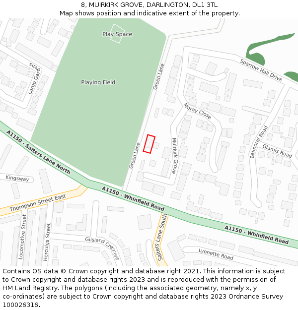 8, MUIRKIRK GROVE, DARLINGTON, DL1 3TL: Location map and indicative extent of plot