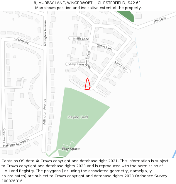 8, MURRAY LANE, WINGERWORTH, CHESTERFIELD, S42 6FL: Location map and indicative extent of plot