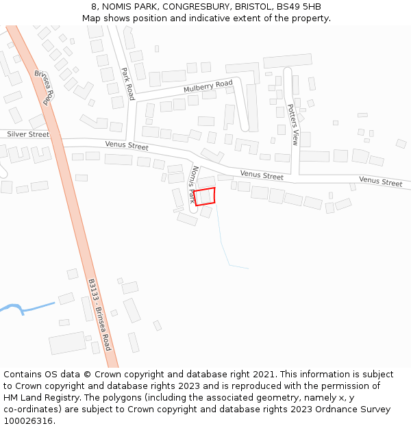 8, NOMIS PARK, CONGRESBURY, BRISTOL, BS49 5HB: Location map and indicative extent of plot