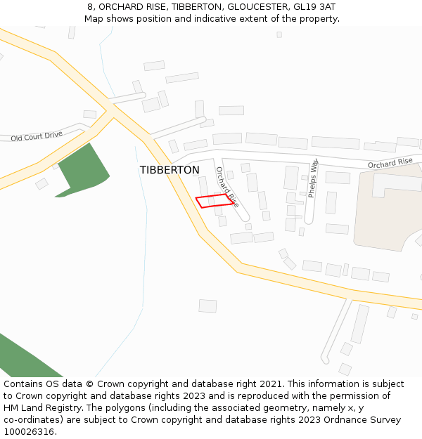 8, ORCHARD RISE, TIBBERTON, GLOUCESTER, GL19 3AT: Location map and indicative extent of plot