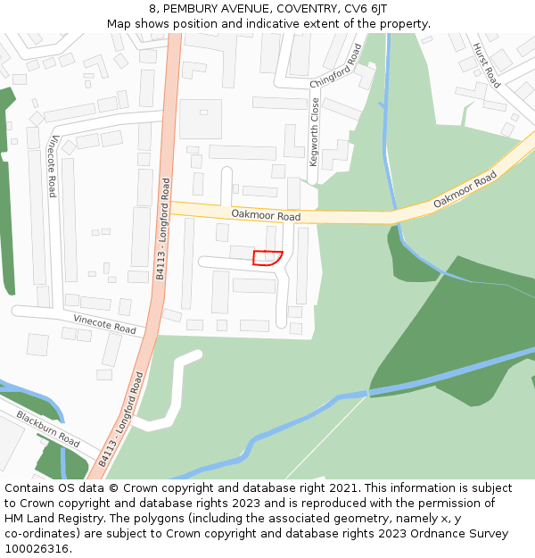 8, PEMBURY AVENUE, COVENTRY, CV6 6JT: Location map and indicative extent of plot