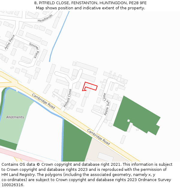 8, PITFIELD CLOSE, FENSTANTON, HUNTINGDON, PE28 9FE: Location map and indicative extent of plot