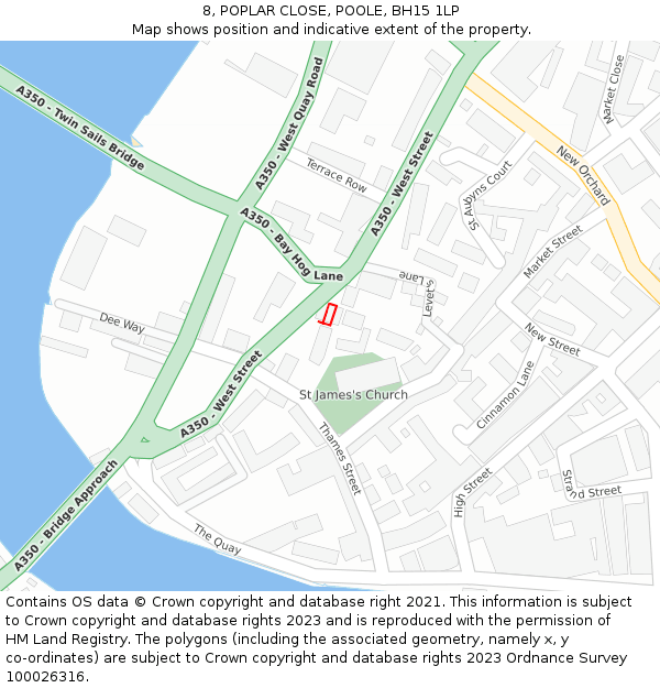 8, POPLAR CLOSE, POOLE, BH15 1LP: Location map and indicative extent of plot