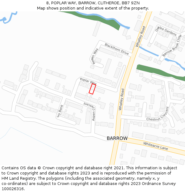 8, POPLAR WAY, BARROW, CLITHEROE, BB7 9ZN: Location map and indicative extent of plot