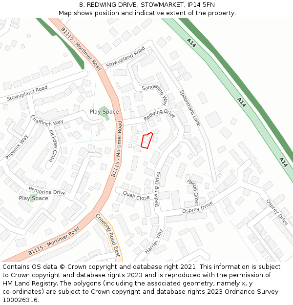 8, REDWING DRIVE, STOWMARKET, IP14 5FN: Location map and indicative extent of plot