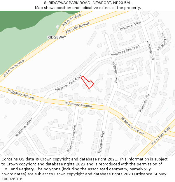 8, RIDGEWAY PARK ROAD, NEWPORT, NP20 5AL: Location map and indicative extent of plot