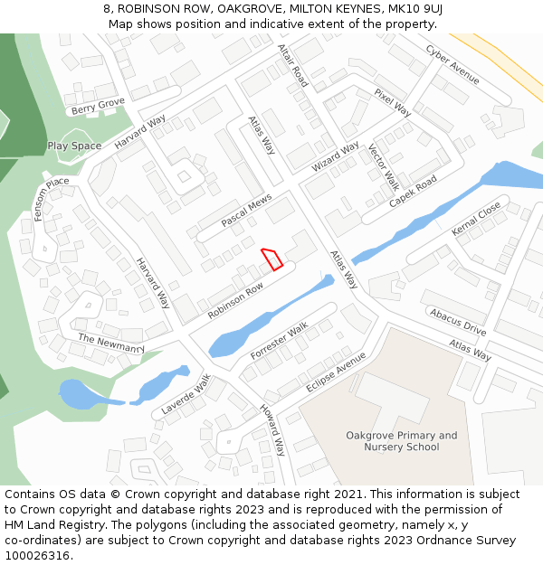 8, ROBINSON ROW, OAKGROVE, MILTON KEYNES, MK10 9UJ: Location map and indicative extent of plot