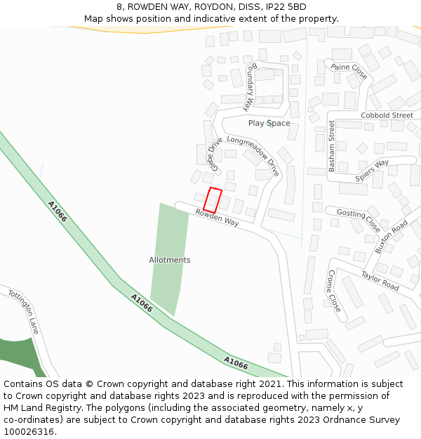 8, ROWDEN WAY, ROYDON, DISS, IP22 5BD: Location map and indicative extent of plot