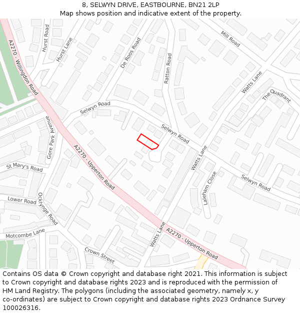 8, SELWYN DRIVE, EASTBOURNE, BN21 2LP: Location map and indicative extent of plot