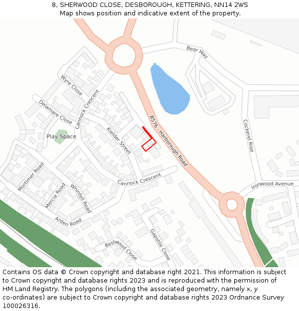 8, SHERWOOD CLOSE, DESBOROUGH, KETTERING, NN14 2WS: Location map and indicative extent of plot