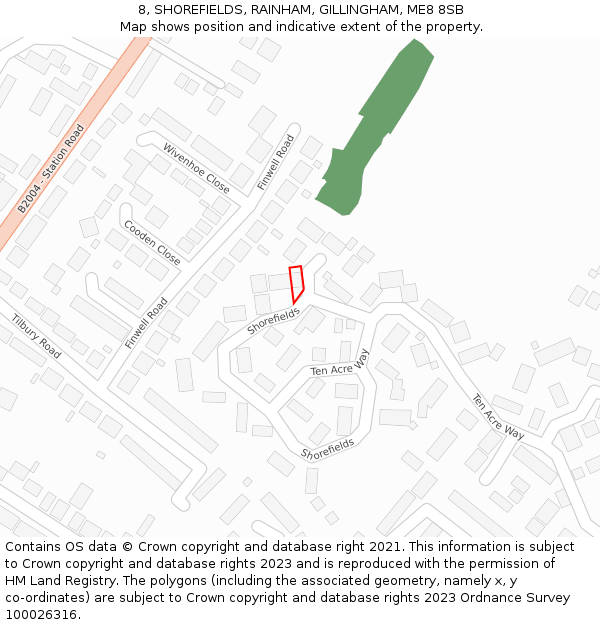 8, SHOREFIELDS, RAINHAM, GILLINGHAM, ME8 8SB: Location map and indicative extent of plot