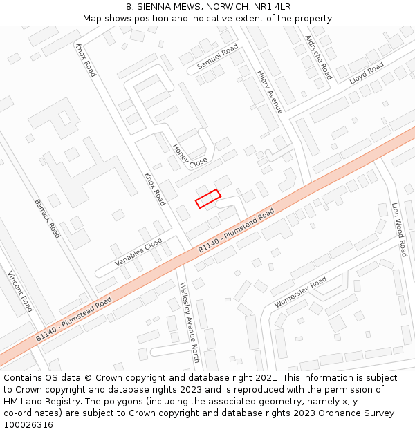 8, SIENNA MEWS, NORWICH, NR1 4LR: Location map and indicative extent of plot